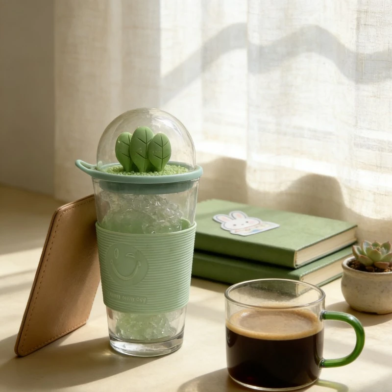 Cartoon Dome Topped Glass Tumbler With Silicone Sleeve
